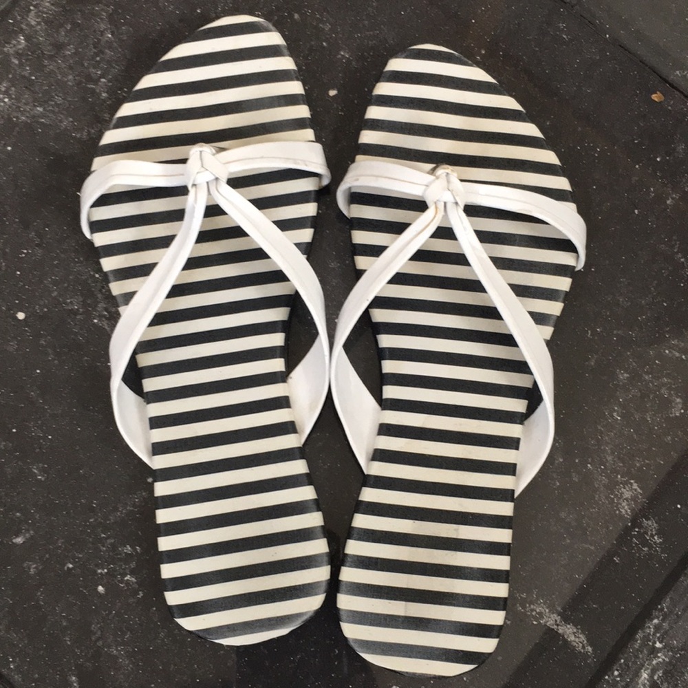 Striped Slippers Black White Beach style Size 6
